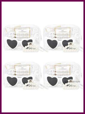 4 Piece Pearl Bridesmaid Gift Set Clear Toiletry Bag Hair Clips Scrunchie